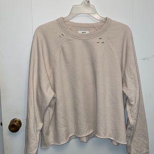 Raw hem distressed AERIE cropped crewneck